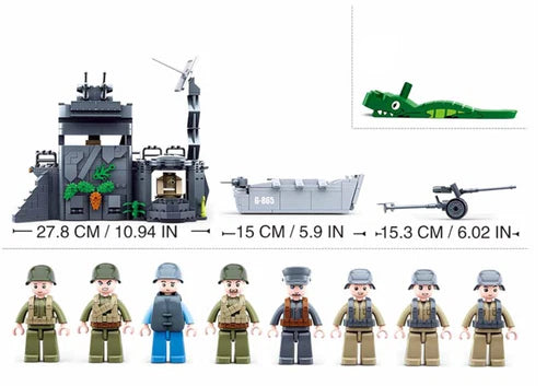 WWII D-Day Atlantic Wall Building Brick Kit 765 Pcs Military Toy Set Sluban
