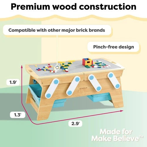 KidKraft Building Bricks Play N Store Wooden Table, Childrens Toy Storage with