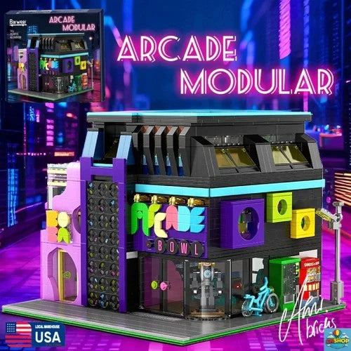 Cyberpunk Arcade Building Blocks 2600 PCS Lighted City Modular Bricks Set