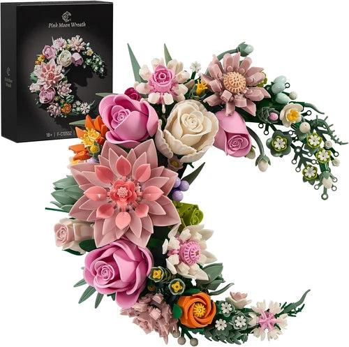 Pink Moon Flower Building Set, Dahlia Rose Bouquet Botanical Collection Building