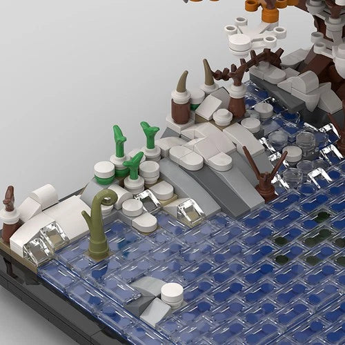 MOC: Winter Lake and Large Tree with Many Leaves and Many Snow 855 Pieces