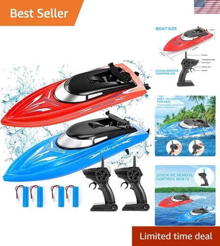 10km/h Remote Controlled Boat Set - 2-Pack with Rechargeable Batteries Included