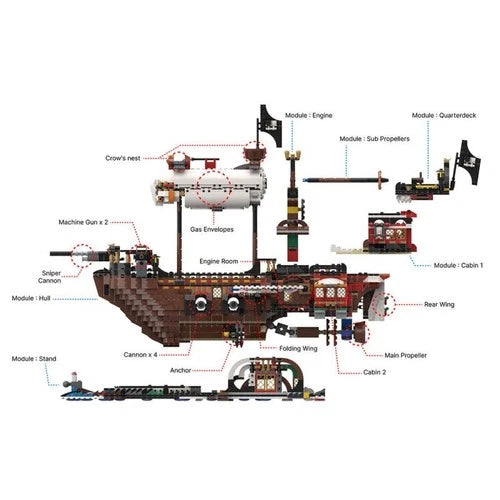 Modubrix MOC-141840 Medieval Airship Pirate Theme 2771 Parts Nice Gift