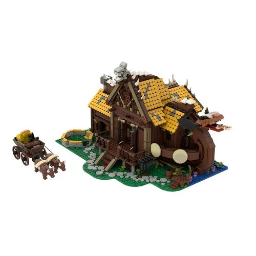 The Viking House with Interior Cart and 2 Cows 2795 Parts Building Blocks Set