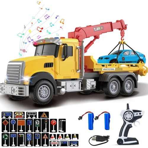 2.4GHz Remote Control Tow Truck for Kids – RC Log Truck with Racing Car, 4 Ch...
