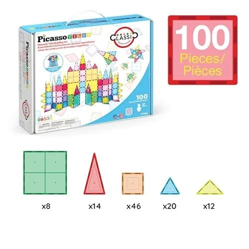 100PC Magnetic Building Tiles Set, Clear 3D Blocks for Kids 3+, STEM Educational