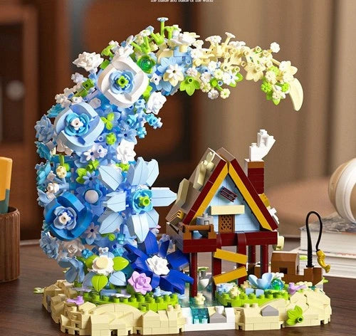 Moonflower Tree House Building Blocks Set Romantic Floral Compatible Brick Toy