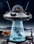 Space UFO Building Block Set Dynamic Cow Abduction LED Light 360° Rotating Base