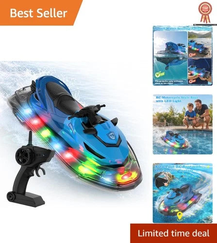 All Ages RC Boat with Rechargeable Battery & Colorful LED Lights - Outdoor Fun