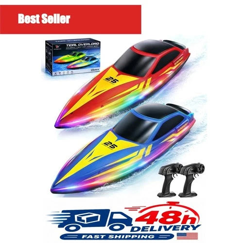 YESHIN RC Boat 2-Pack Remote Control Boats 15 KPH LED Kids Adults