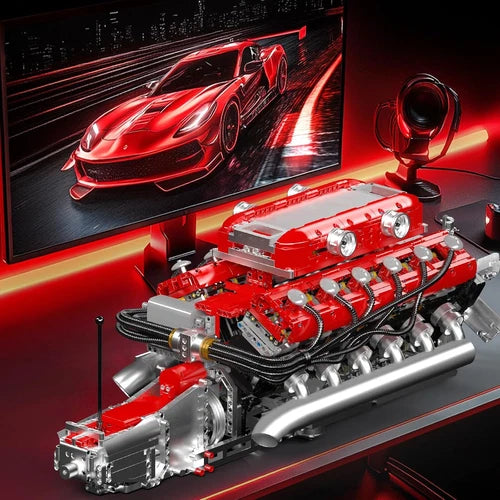 V12 Engine Model Kit That Runs, MOC Engineering Model Building Kit with Battery
