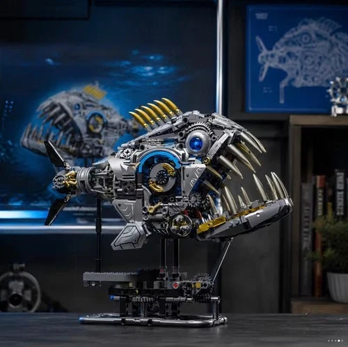 Steampunk Mechanical Piranha DIY Building Kit 1085pcs Gear Fish Model