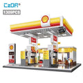 CaDA Shell Gas Station 1309PCS Building Blocks Set, Petrol Station, MOC, Gift