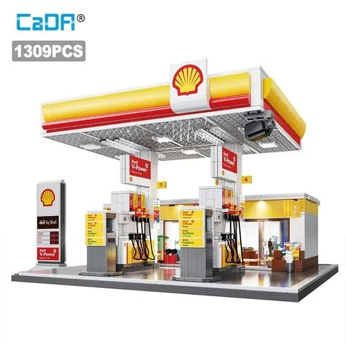 CaDA Shell Gas Station 1309PCS Building Blocks Set, Petrol Station, MOC, Gift
