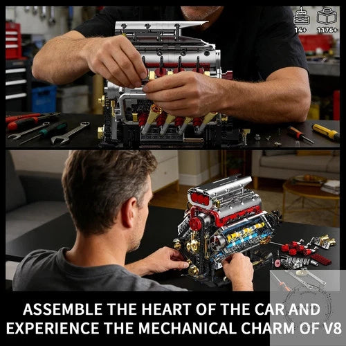V8 Engine Model Kit that Runs, 8-Cylinder Car Engine Building Set with Rechargea