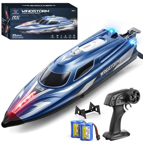 Fast RC Boat for Kids: 25 KPH, 500 ft Range, LED, Self-Righting, Waterproof #823