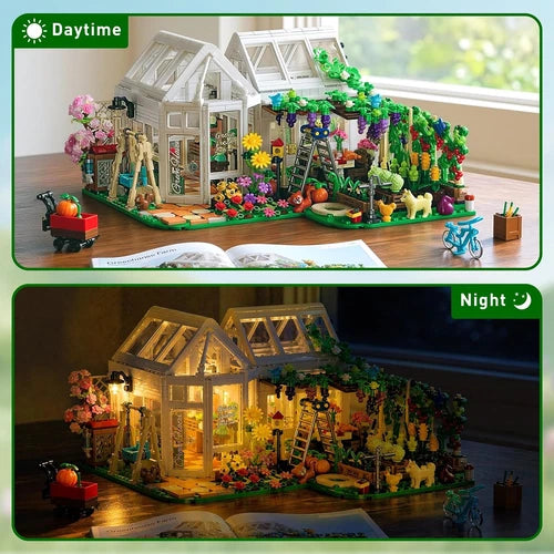 Flower House Building Set with LED Light, Botanical Greenhouse Garden Building K
