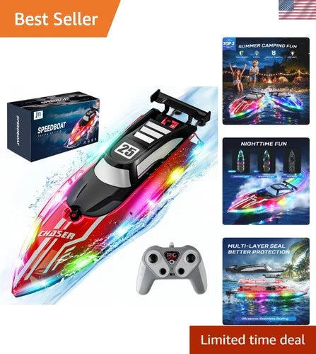 Kids Dual Motor RC Boat with LED Lights - Ultimate Waterproof Racing Toy