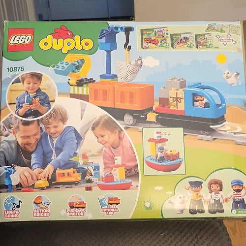 LEGO DUPLO 10875 Cargo Train w/ Working Engine 3 Minifigs 3 Action Blocks Incomp
