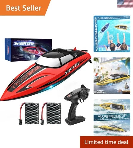 Fast 14-Inch RC Boat for Kids - Outdoor Fun with LED Lights & Safety Features