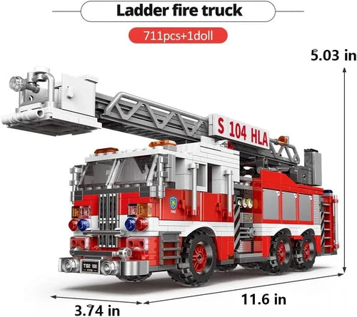 City Ladder Fire Truck Building Blocks Set Toy Station Firetruck Bricks