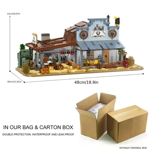 MOC Vintage Western Blacksmith Shop building blocks Medieval Street View toy