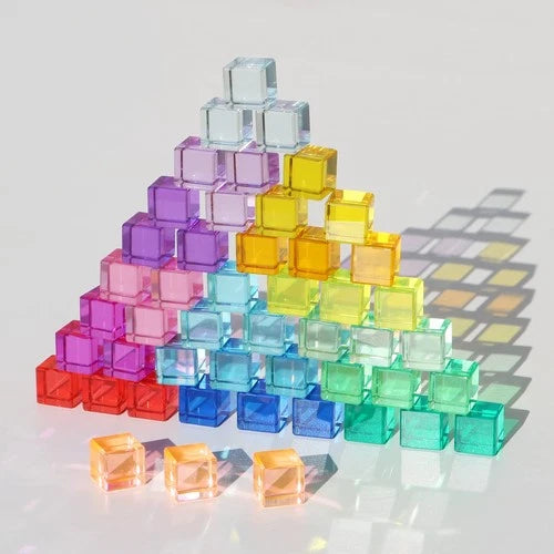 Rainbow Crystal Acrylic Cubes Children Learning Color Light Shadow Toy, Stack...