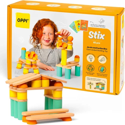 Stix 60Pc Wooden Blocks Building for Kids Durable Stacking Creativity Skill play