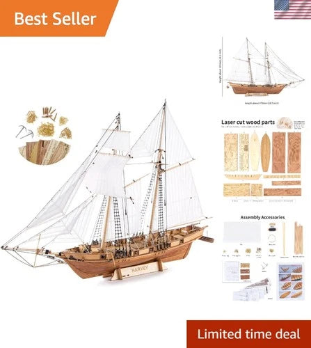 Adult Wooden Ship Model Building Kit - 1/96 Scale Harvey for Display & Fun