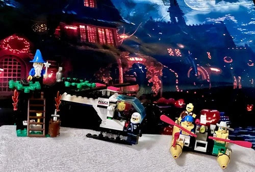 Halloween LEGO Lot Vintage Y2K Glow Wizard, Helicopter Cops, Raft Gift 🎁