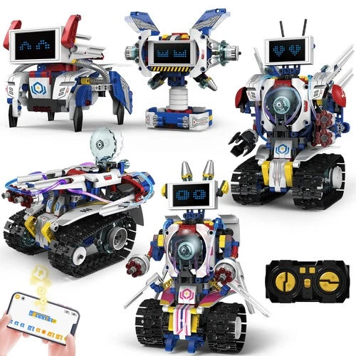 5-in-1 STEM Robot Building Kit for Ages 6-16, Remote & App Controlled, Rechar...