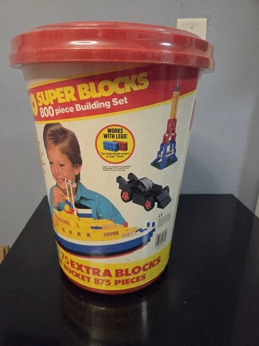Vintage TYCO Super Blocks 875 Pc Building Set Works With LEGO NEW SEALED Bucket