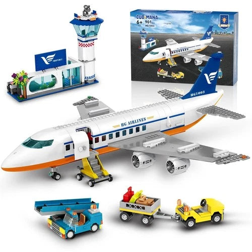 CUBIMANA 21-Inch Large City Passenger Airplane Building Set with LED Light