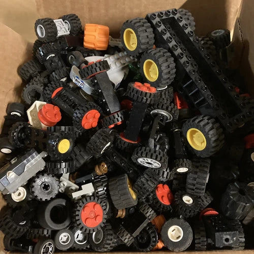 Lot of Lego Wheels/Tires/Rims/Axels/Treads and others 3+ pounds