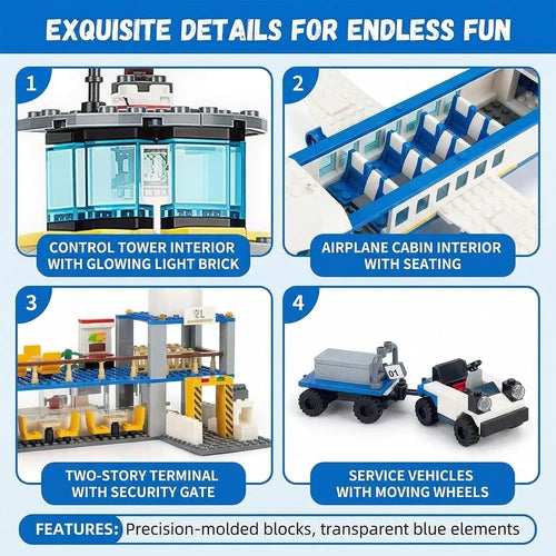 City Passenger Airplane Building Blocks Set with Plane,Airport, Terminal