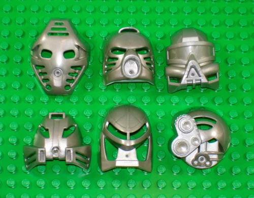 Rare PEARL GOLD & SILVER - All 12 Toa Mata Kanohi - Lego Bionicle Mask Set