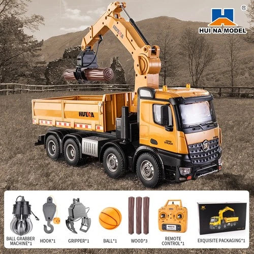 HUINA 1:14 RC 8-Wheel Heavy Duty Dump Truck Wood Grabber 26CH 2.4G Metal Gripper