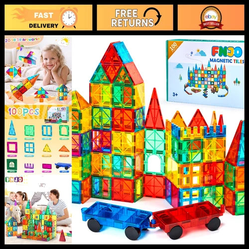 100PCS Magnetic Building Tiles Set - STEM Educational Toy for Kids, Creative Pla