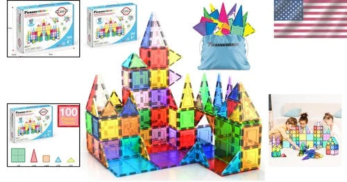 Magnetic Tiles Set: 100 Clear Blocks for Imaginative Construction Skills