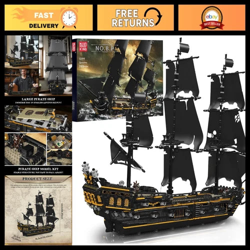 Large Pirate Ship Model Building Blocks Kit - 3180+ Pieces, Black Pearl Sailboat