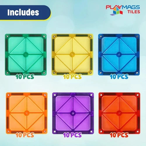 60-Piece 3D Magnetic Building Tiles Set - Super Strong, STEM Educational Blocks,
