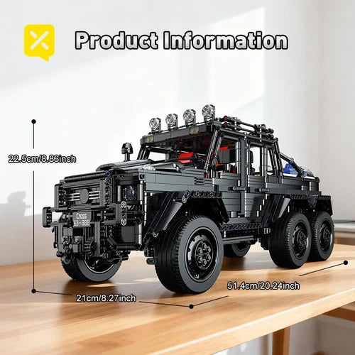 1:8 Scale 6X6 Black Off-Road Truck Building Blocks Pickup Construction Toy Set