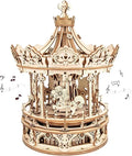 ROKR 3D Wooden Puzzles Music Box - DIY Model Building Kit Mechanical Merry-go-Ro