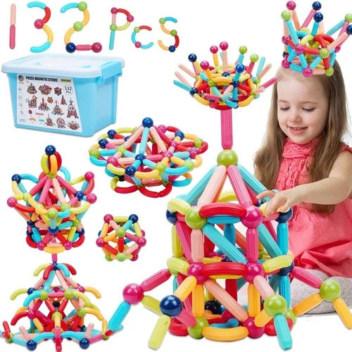 Colorful Magnetic Toy: 132pc STEM Building Blocks for Kids Ages 3-12, Gift Idea