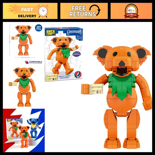 Dancing Bear Building Brick Kit - 387 Pieces, Fully Posable Figure & Concert Tic