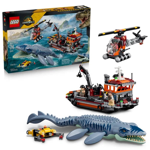 MEOW Jurassic World Mosasaurus Dinosaur Boat Attack - Building Toy for Boys & Gi
