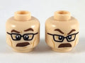 LEGO - Minifig, Head Brown Eyebrows, Moustache, Black Glasses, Surprised / Angry