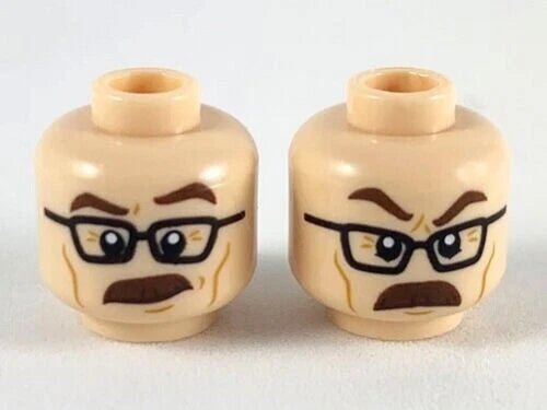 LEGO - Minifig, Head Brown Eyebrows, Moustache, Black Glasses, Surprised / Angry