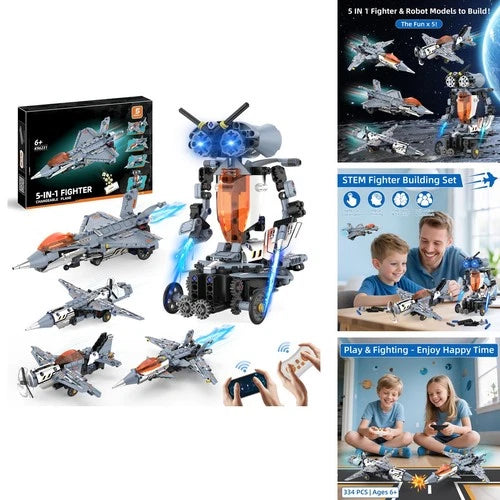 kiothdre K96231 5 in 1 STEM RC Robot Building Kit Fighter Jet APP 2.4GHz Remote