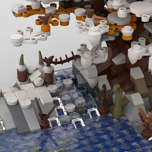 MOC: Winter Lake and Large Tree with Many Leaves and Many Snow 855 Pieces